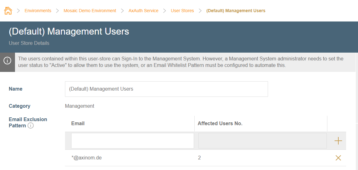 ax-auth email exclusion patterns